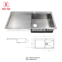 Deep built-in drainboard kitchen sink for cabinet